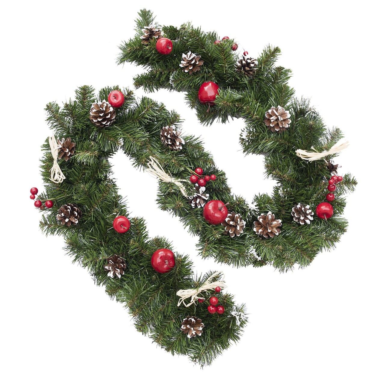 Ukrainian Christmas Garland w. Straw Bows, Apples & Pine Cones 59 Inches